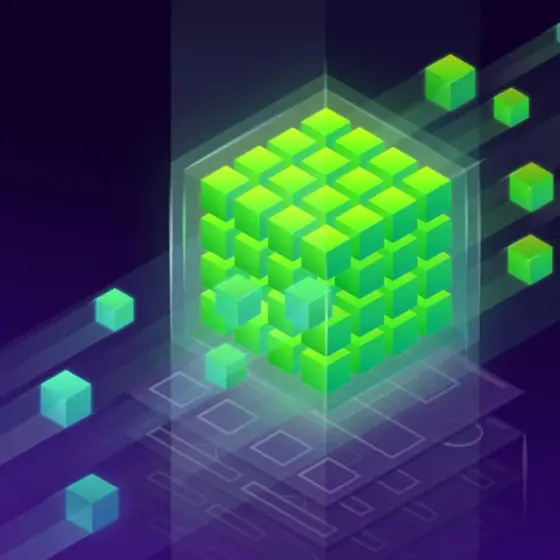 データブロックがGPU間で転送される様子をあらわす3Dイラスト