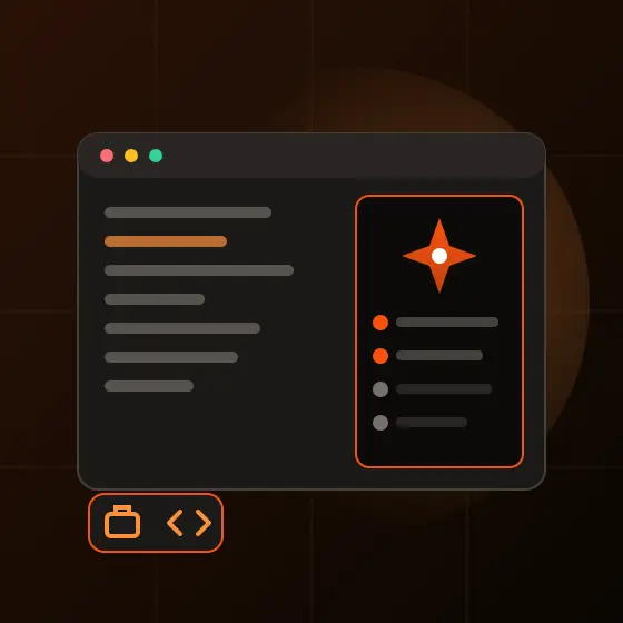 エディタのサイドパネルでエージェントが作業し、受信トレイとコードの2つのモードを表す抽象イラスト