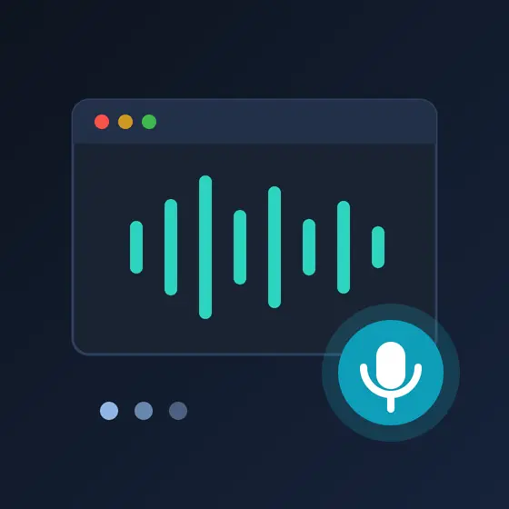デスクトップウィンドウの音声波形とマイクを描いた音声操作の概念イラスト