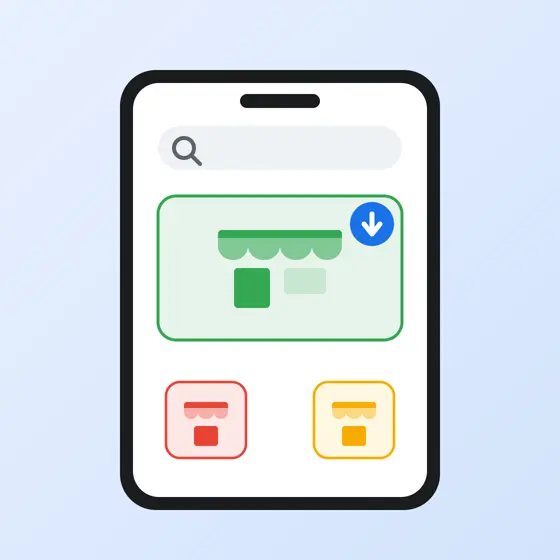 スマートフォンのアプリストア内に別のストアのカードが並ぶ概念イラスト