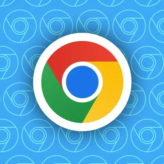 青い背景にChromeのロゴアイコンが並んだイラスト