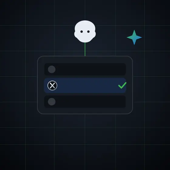 GitHubのマスコットを模した図形とチェックマーク、スパークアイコンを配置したモデル選択画面の抽象イラスト